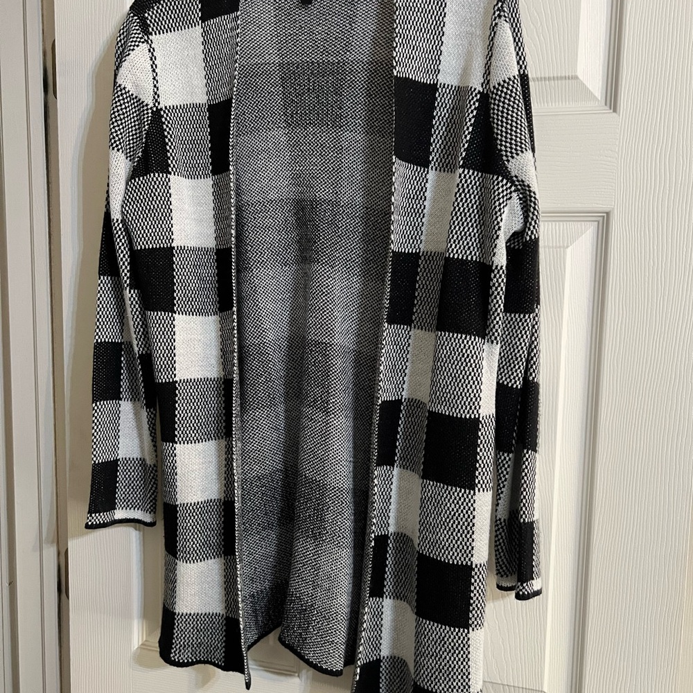 Black and White Plaid Open Cardigan